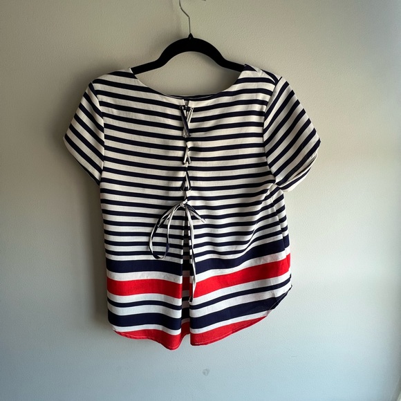 Everly Red, White & Navy Striped Tie-Back Top | Size S - Picture 5 of 7
